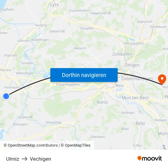 Ulmiz to Vechigen map