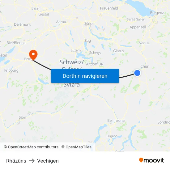 Rhäzüns to Vechigen map
