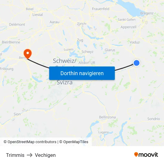 Trimmis to Vechigen map