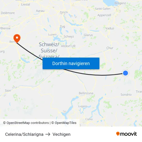 Celerina/Schlarigna to Vechigen map