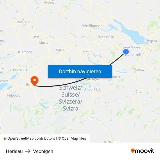 Herisau to Vechigen map