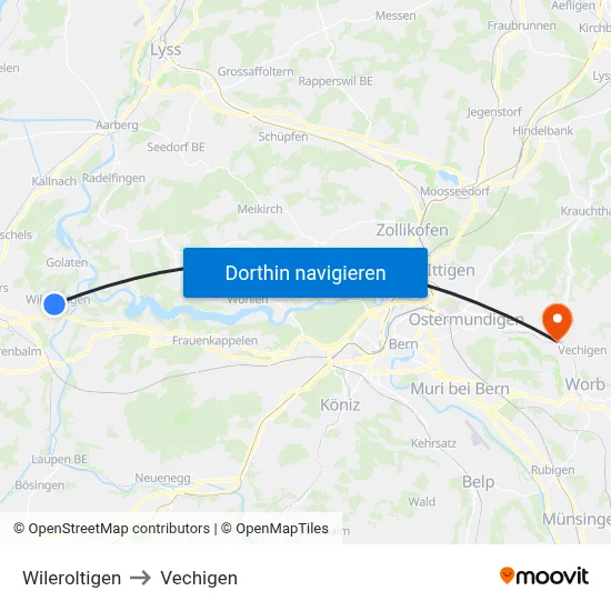Wileroltigen to Vechigen map