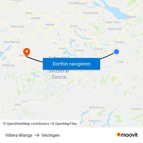 Vilters-Wangs to Vechigen map