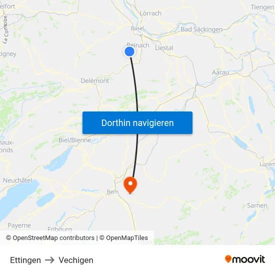 Ettingen to Vechigen map