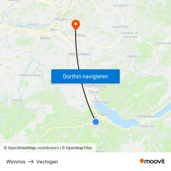 Wimmis to Vechigen map