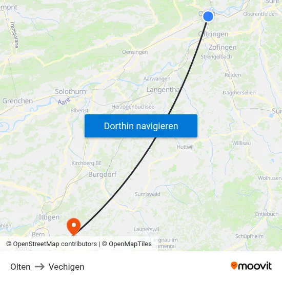Olten to Vechigen map