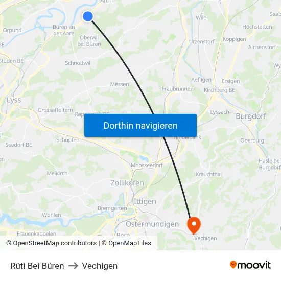 Rüti Bei Büren to Vechigen map