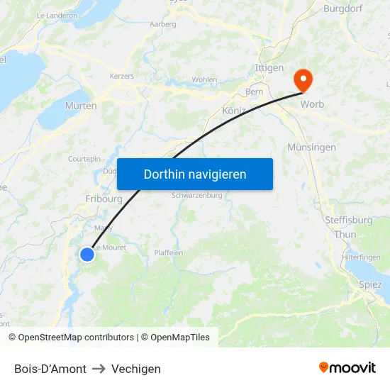 Bois-D’Amont to Vechigen map