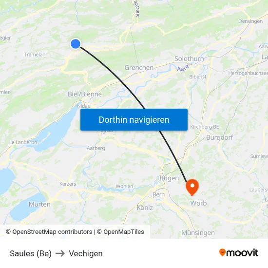 Saules (Be) to Vechigen map