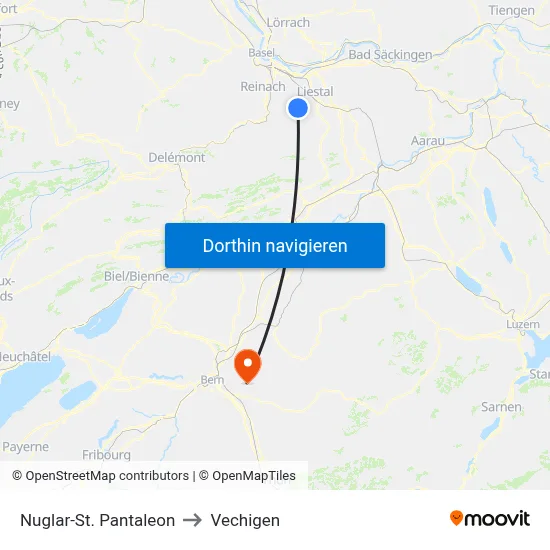 Nuglar-St. Pantaleon to Vechigen map