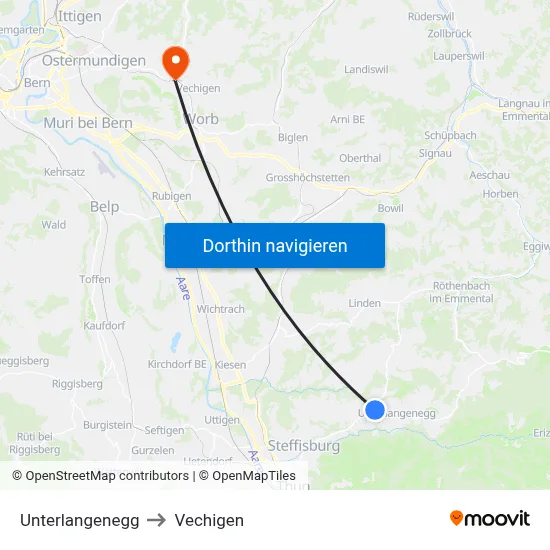 Unterlangenegg to Vechigen map