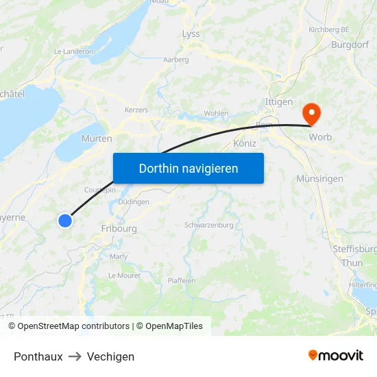 Ponthaux to Vechigen map