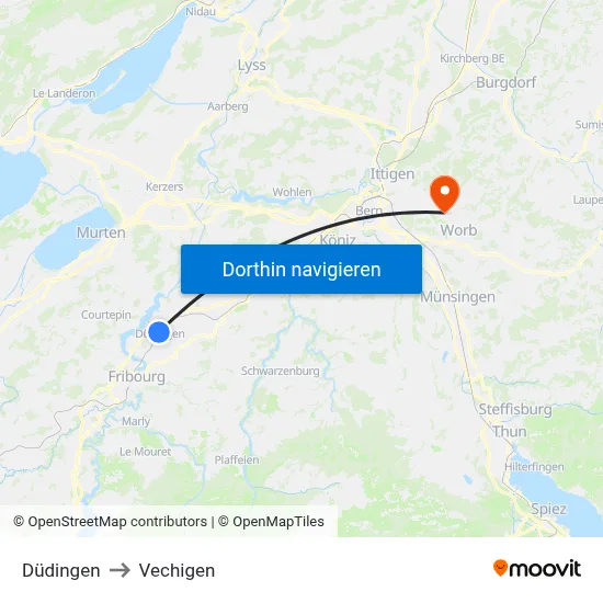 Düdingen to Vechigen map