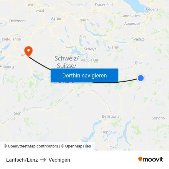 Lantsch/Lenz to Vechigen map