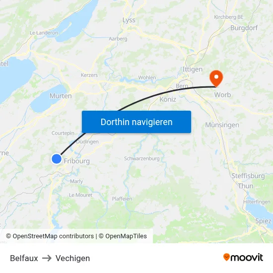 Belfaux to Vechigen map