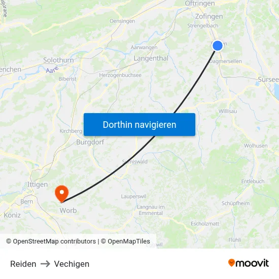 Reiden to Vechigen map