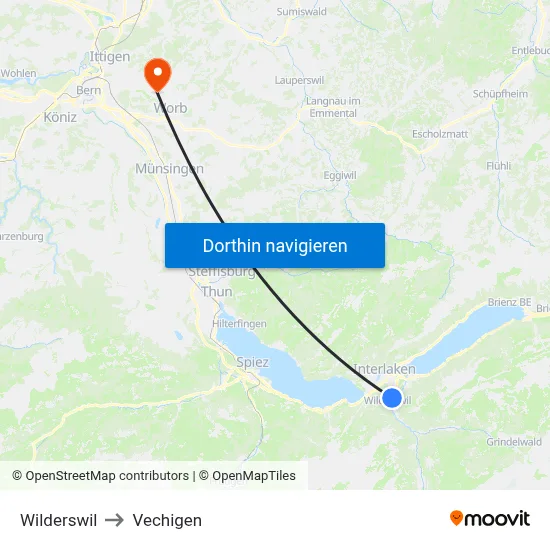 Wilderswil to Vechigen map