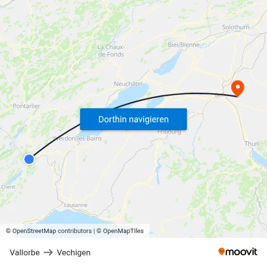 Vallorbe to Vechigen map