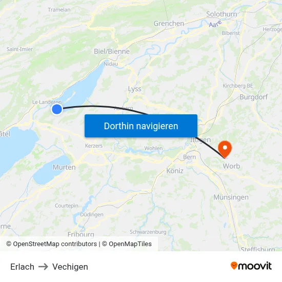 Erlach to Vechigen map