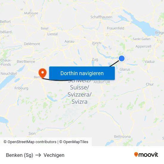 Benken (Sg) to Vechigen map