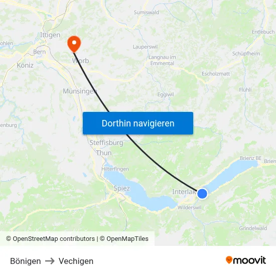 Bönigen to Vechigen map