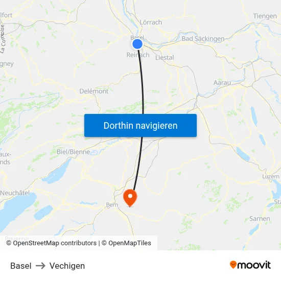 Basel to Vechigen map