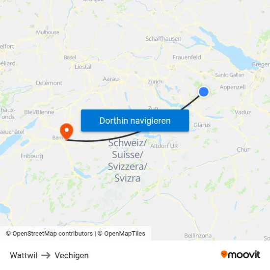 Wattwil to Vechigen map