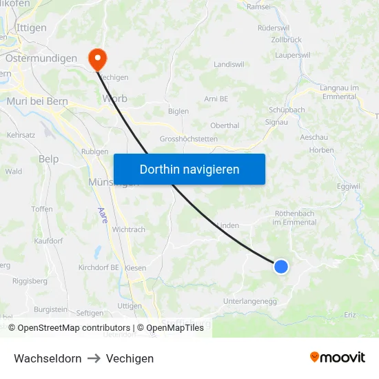 Wachseldorn to Vechigen map