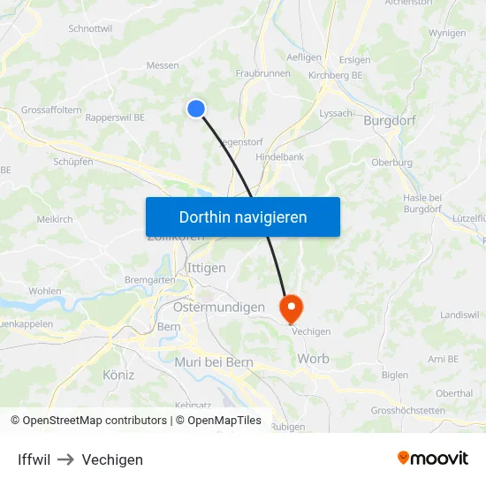 Iffwil to Vechigen map
