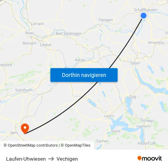 Laufen-Uhwiesen to Vechigen map