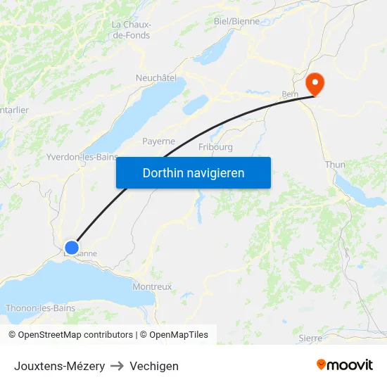 Jouxtens-Mézery to Vechigen map