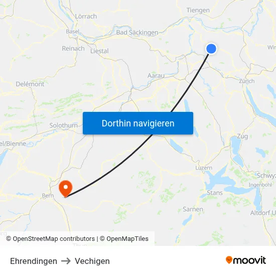 Ehrendingen to Vechigen map