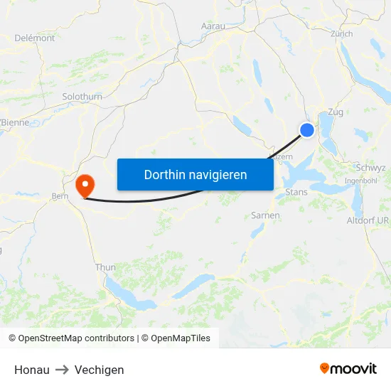 Honau to Vechigen map