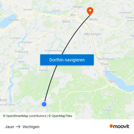 Jaun to Vechigen map