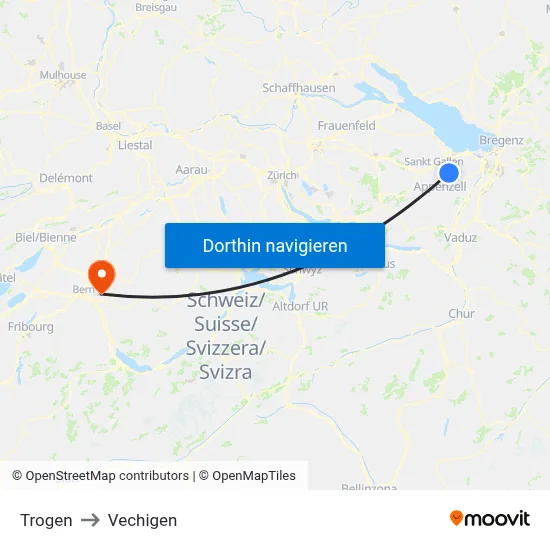 Trogen to Vechigen map