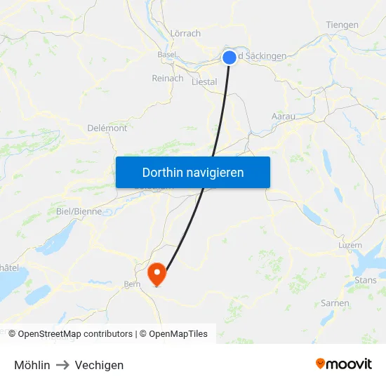 Möhlin to Vechigen map