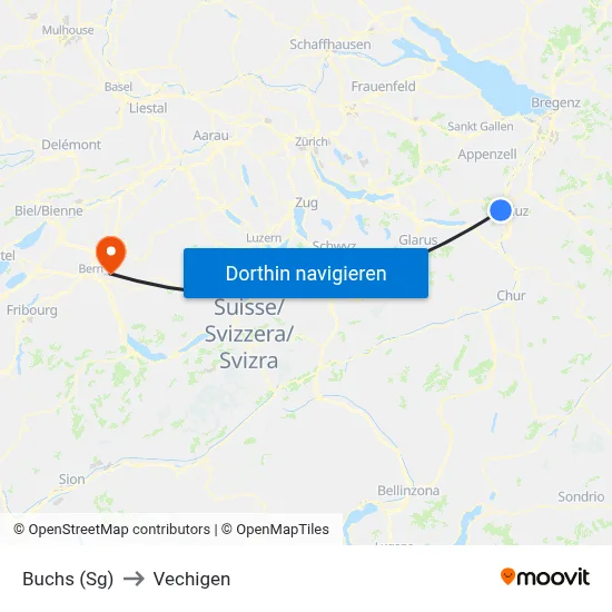 Buchs (Sg) to Vechigen map