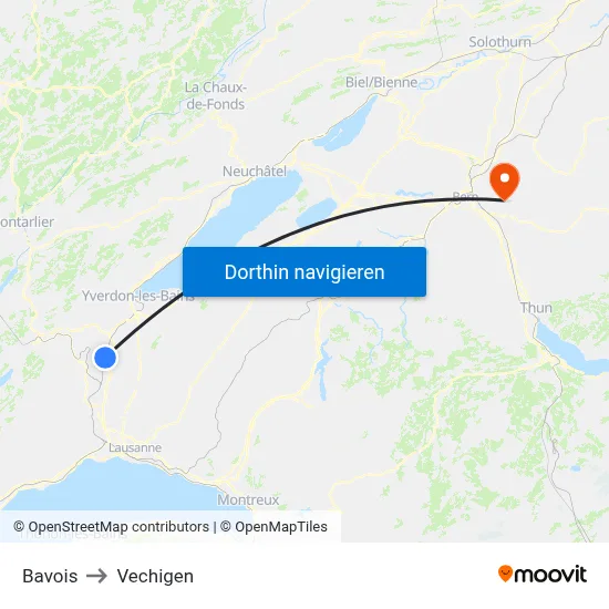 Bavois to Vechigen map