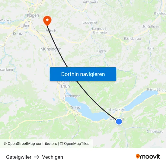 Gsteigwiler to Vechigen map