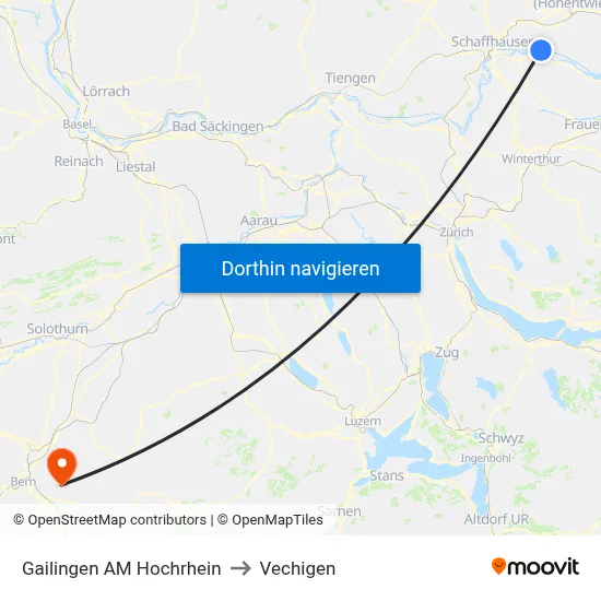 Gailingen AM Hochrhein to Vechigen map