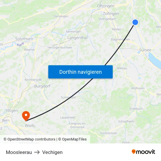 Moosleerau to Vechigen map