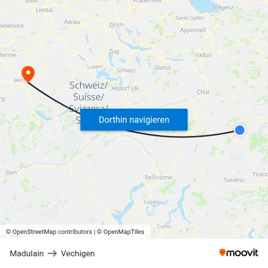 Madulain to Vechigen map
