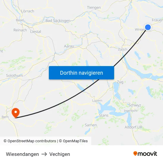 Wiesendangen to Vechigen map