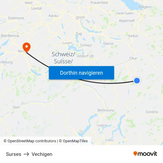 Surses to Vechigen map