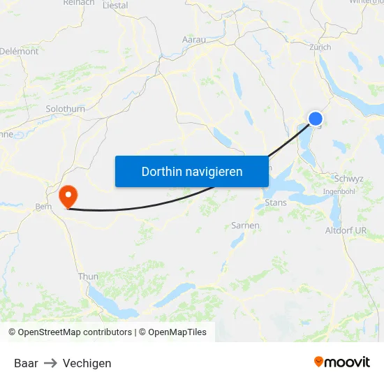 Baar to Vechigen map