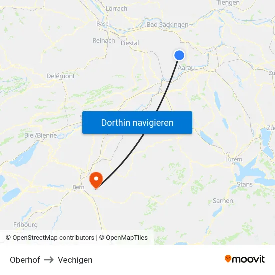Oberhof to Vechigen map