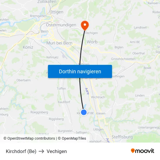 Kirchdorf (Be) to Vechigen map