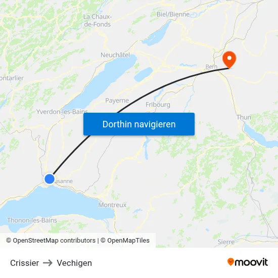 Crissier to Vechigen map