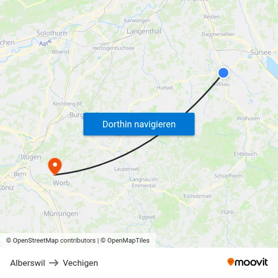 Alberswil to Vechigen map