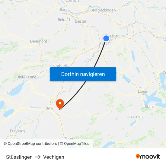 Stüsslingen to Vechigen map